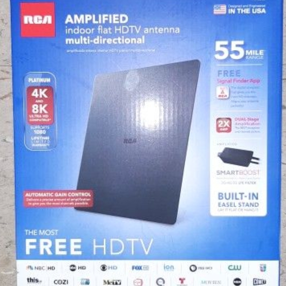 NEW Amplified Indoor Flat HDTV Antenna - Black, SEE ALL PICS